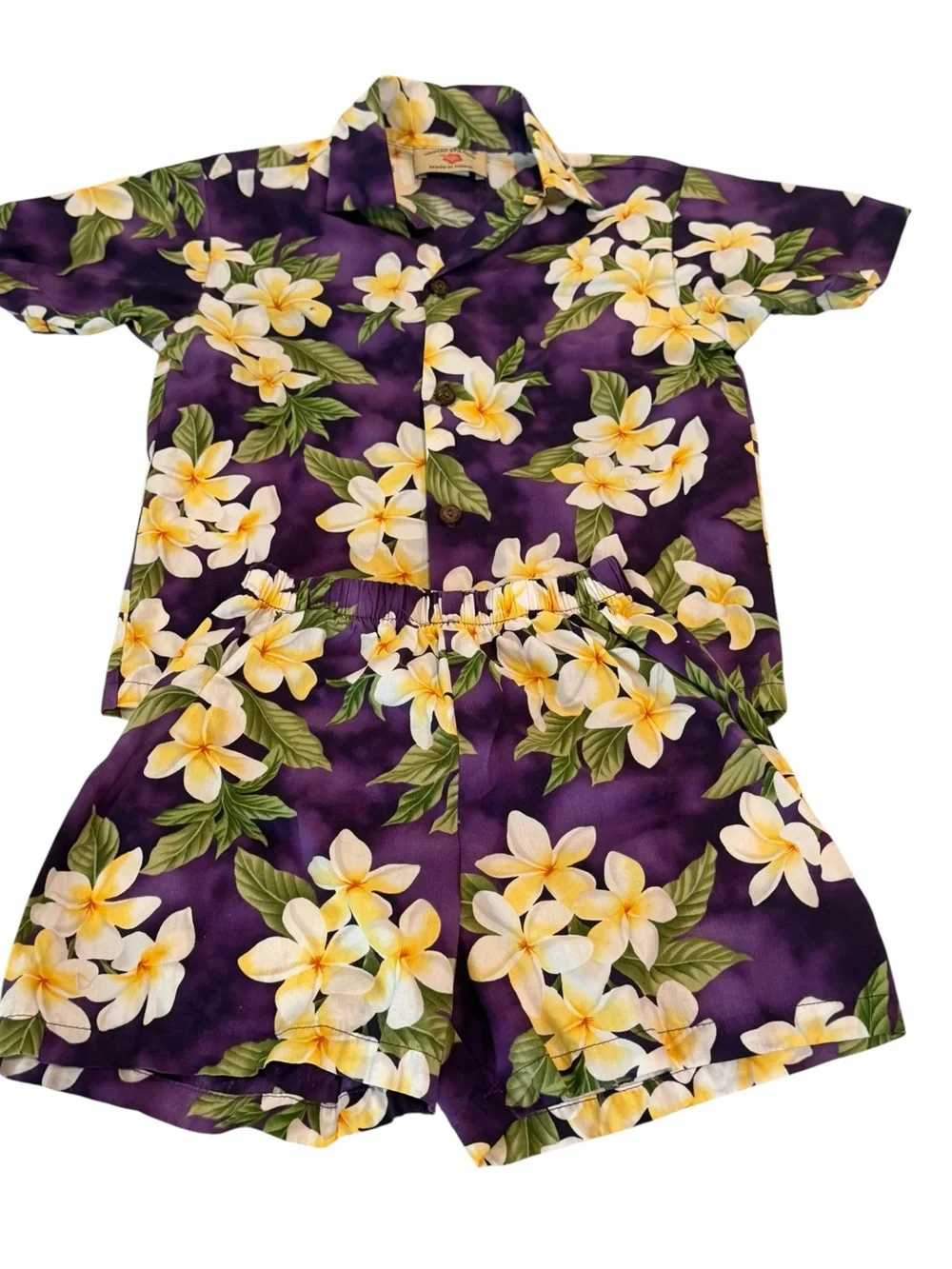 Hawaii Station Purple Plumeria Hawaiian Shirt Shorts Set 5-6